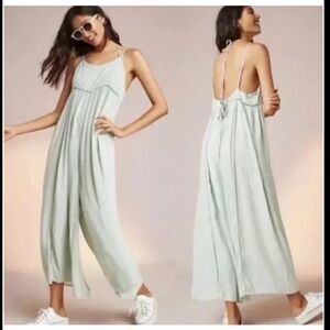Lilka Anthropologie Mint Green Wide Leg Strappy Jumpsuit Tie Back woman’s size L